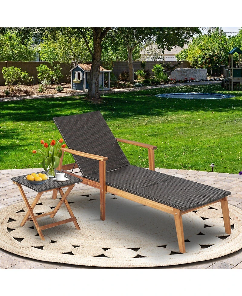 Gouun 2 Pieces Patio Chaise Lounge and Table Set with 4-Level Adjustable Backrest