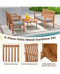 Gouun 4 Piece Patio Wood Furniture Set Acacia Wood Sofa Set with Loveseat