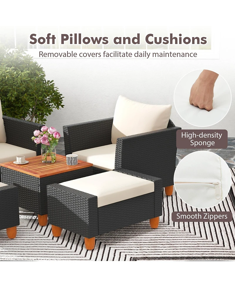 5 Pieces Patio Furniture Set with Loveseat and Armchairs for Porch