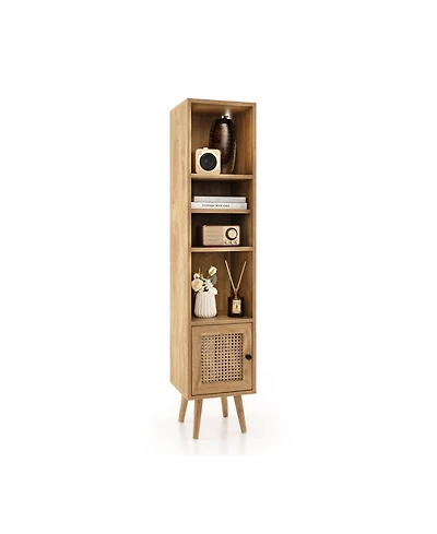 Gouun 4-Tier Rattan Storage Cabinet with Adjustable Shelf and Slim Design