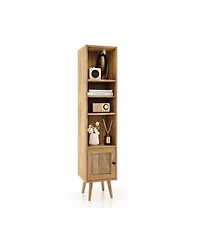Gouun 4-Tier Rattan Storage Cabinet with Adjustable Shelf and Slim Design