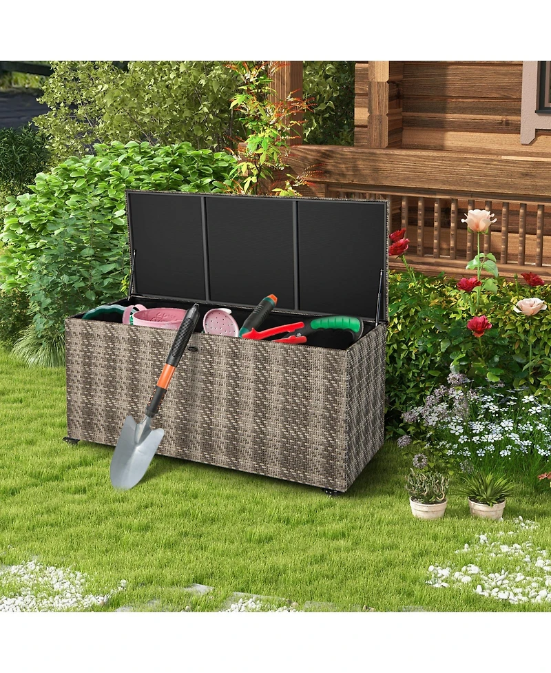Gouun 96 Gallon Pe Wicker Outdoor Storage Box with 4 Wheels