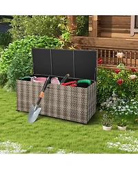 Gouun 96 Gallon Pe Wicker Outdoor Storage Box with 4 Wheels