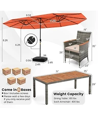 11 Pieces Patio Dining Set with 15 Feet Double-Sided Patio Umbrella Base Included