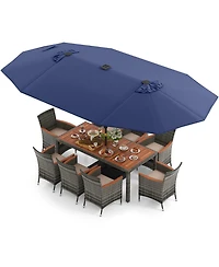 Gouun 11 Pieces Patio Dining Set with 15 Feet Double-Sided Patio Umbrella Base Included