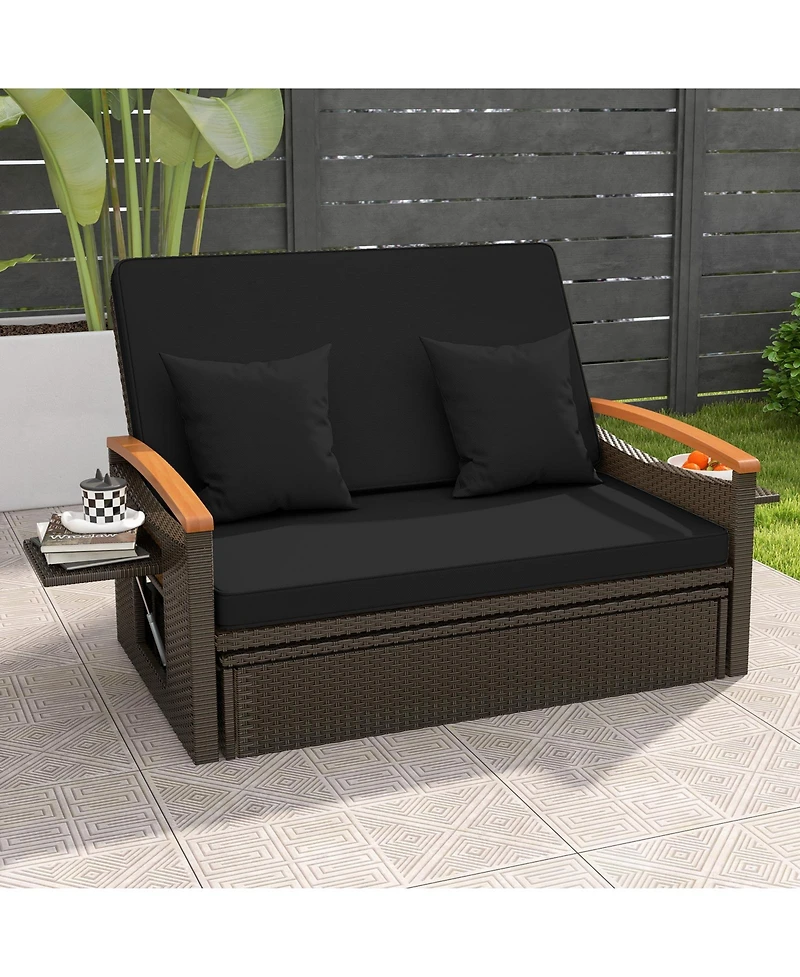 Outdoor Wicker Daybed with Folding Panels and Storage Ottoman
