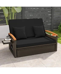 Outdoor Wicker Daybed with Folding Panels and Storage Ottoman