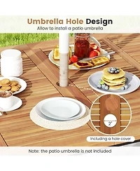 Gouun 63 Inch Rectangular Outdoor Dining Table for 6 People with Acacia Wood Tabletop and Umbrella Hole-63 inches