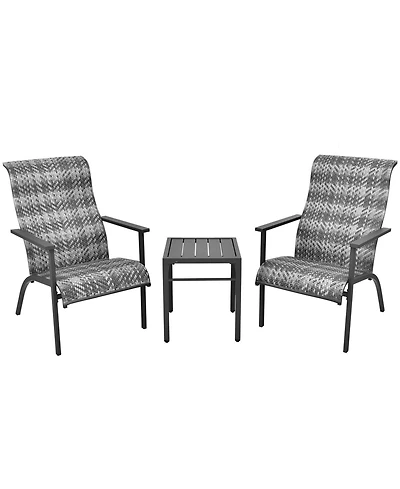 3 Pieces Patio Rattan Bistro Set with High Backrest and Armrest