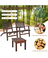 3 Pieces Outdoor Wooden Patio Rattan Furniture Set