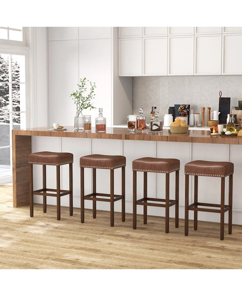 Gouun Upholstered Bar Stools Set of 2 with Footrests for Counter