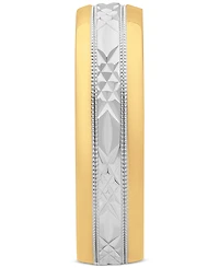 Men's Two-Tone Low Dome Textured Wedding Band Sterling Silver & 18k Gold-Plate