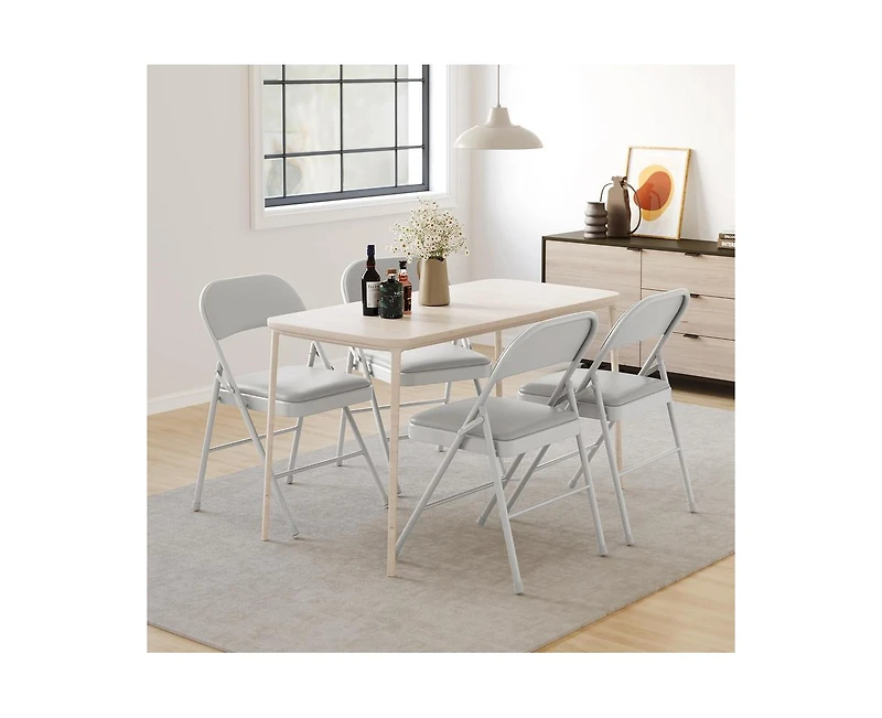 4 Pack Folding Chairs With Padded Cushion and Back, Folding Chairs for Outside, Foldable Chairs With Metal Frame Hold Up to 350 Lbs, Metal Chairs for