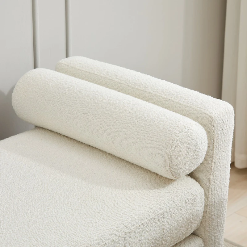 66" Upholstered Bench, Boucle Ottoman for Bedroom, Living Room, or Entryway-The Pop Home