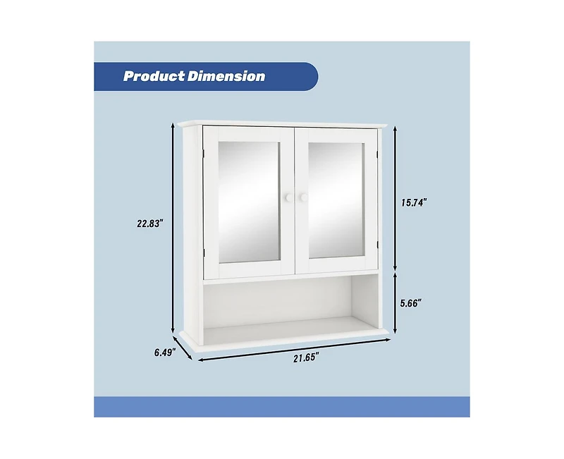Casainc 21.65'' W 22.83'' H Surface Framed Wall Mounted Bathroom Cabinet Mirror Adjustable Shelves