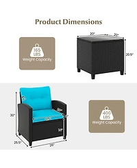Gouun 3 Pieces Patio Furniture Set with Tempered Glass Table