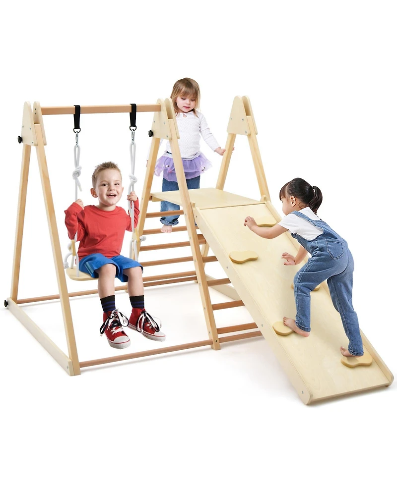 Gouun 5-in-1 Indoor Jungle Gym Foldable Climber Playset with Fun Slide and Adjustable Swing