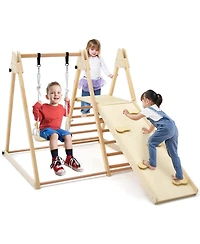 Gouun 5-in-1 Indoor Jungle Gym Foldable Climber Playset with Fun Slide and Adjustable Swing