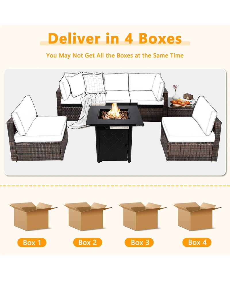 7 Pieces Patio Furniture Set with 28 Inches 50000 Btu Propane Gas Fire Pit Table