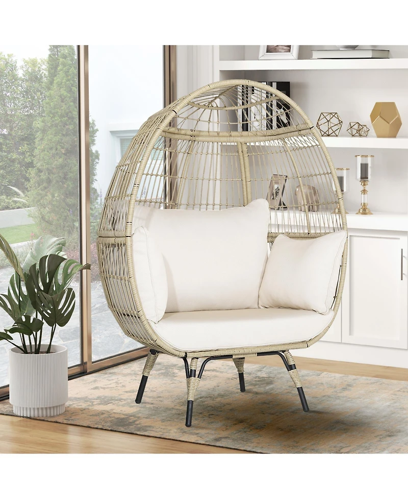 Gouun Oversized Patio Rattan Egg Lounge Chair with 4 Cushions