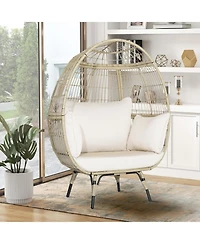 Gouun Oversized Patio Rattan Egg Lounge Chair with 4 Cushions