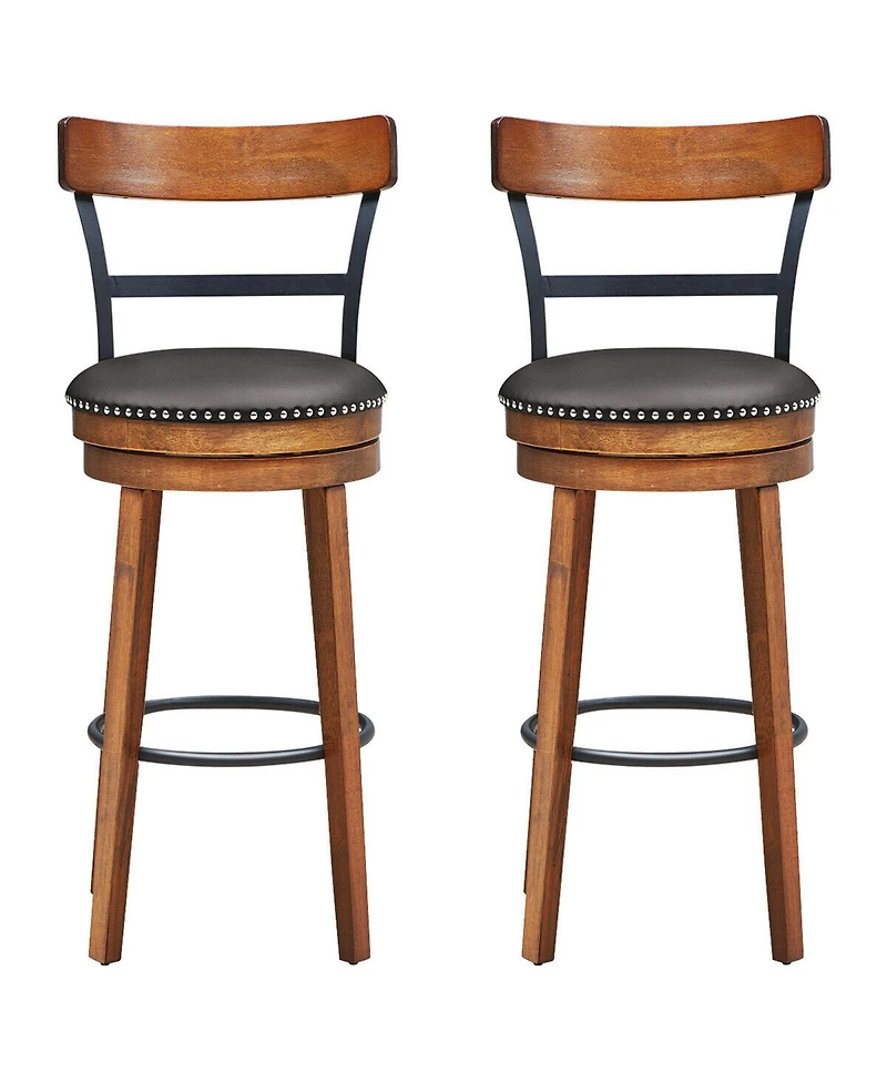 Gymax Set of BarStool 30.5'' Swivel Pub Height Dining Chair with Rubber Wood Legs