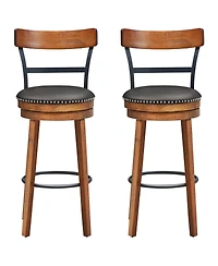 Gymax Set of BarStool 30.5'' Swivel Pub Height Dining Chair with Rubber Wood Legs