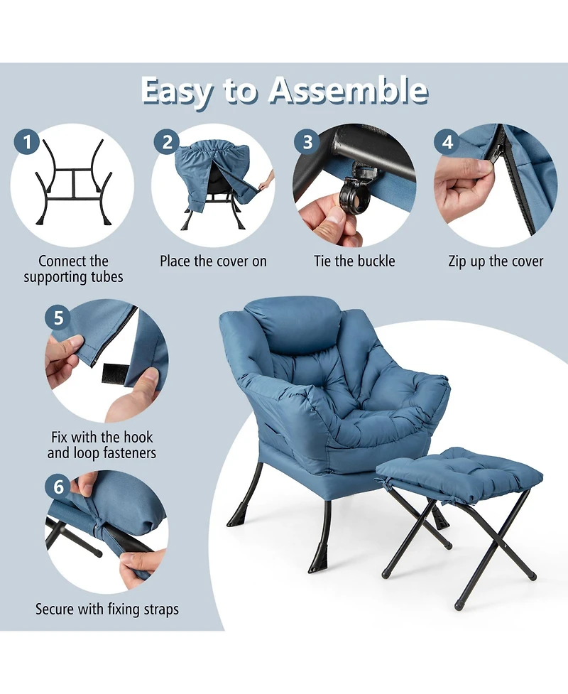 Gouun Modern Accent Sofa Chair with Folding Footrest and Side Pocket