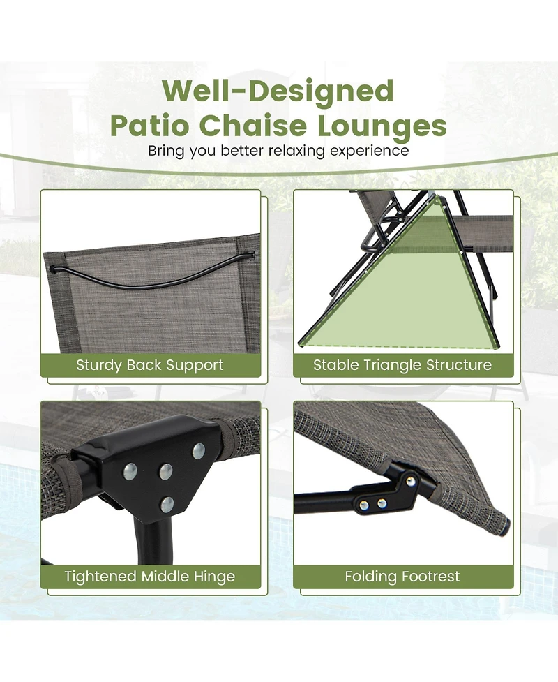 Gouun 2 Piece Patio Folding Chaise Lounge Chairs Recliner with 6-Level Backrest