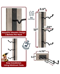 Sorbus Wire & Grey Wood Wine Rack and Glass Holder Wall Mounted for Bottles, Wine Glasses, for Home Bar (Holds 6 Bottles, 6 Glasses)