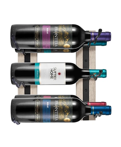 Sorbus Wire & Grey Wood Wine Rack and Glass Holder Wall Mounted for Bottles, Wine Glasses, for Home Bar (Holds 6 Bottles, 6 Glasses)