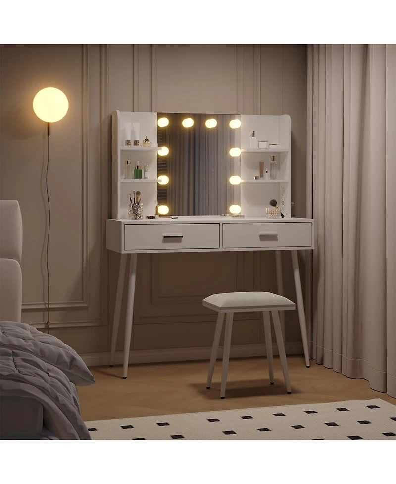 gaomon Vanity Desk with Mirror and Lights, Makeup Vanity Table with Drawers