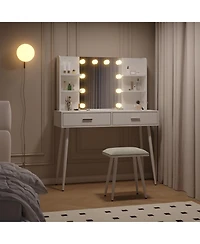 gaomon Vanity Desk with Mirror and Lights, Makeup Vanity Table with Drawers