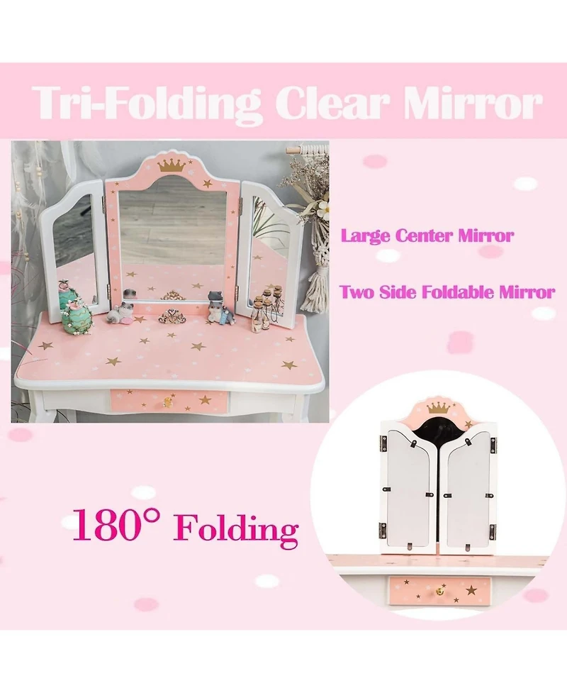 gaomon Kids Vanity Set, Girls Vanity Set with Mirror and Stool