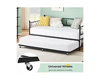 gaomon Twin Daybed with Trundle, Modern Metal Daybed with Classic Headboard, Steel Slat Support Sofa Bed for Bedroom, Living Room