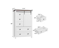Dresser, 5 Drawers Dresser for Bedroom with Sliding Barn Door, Adjustable Shelf, Farmhouse Tall Chest of Drawer, Storage Organizer Dresser for Hallway
