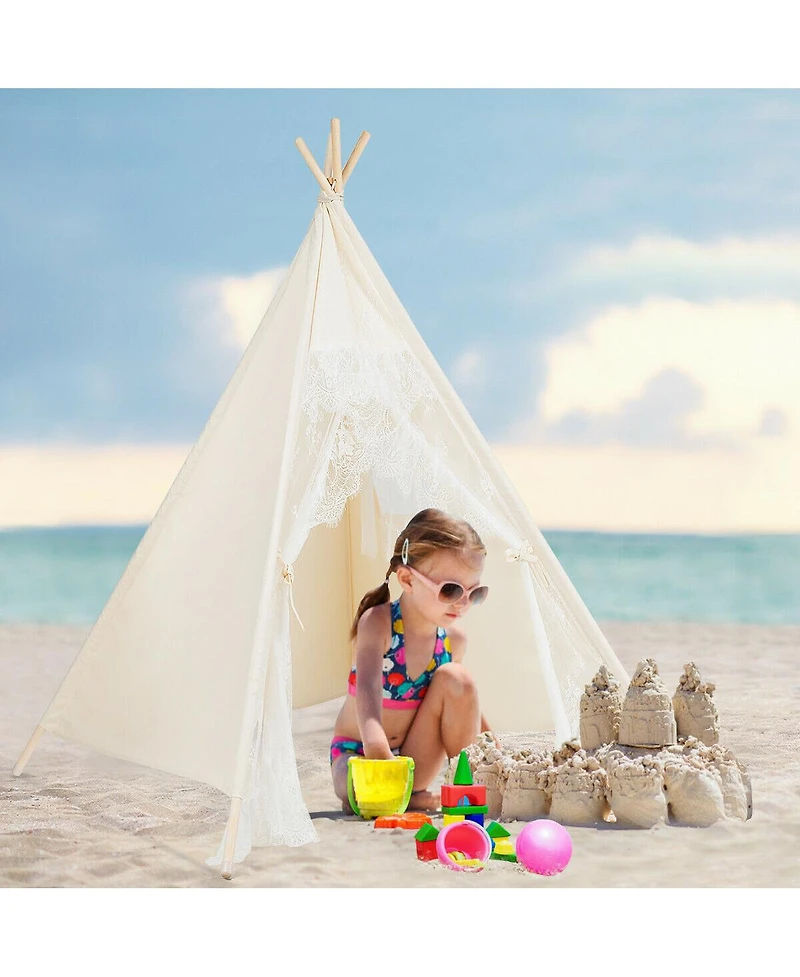Gymax Kids Lace Teepee Tent Folding Children Playhouse W/Bag Christmas