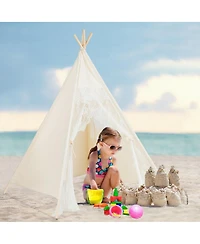 Gymax Kids Lace Teepee Tent Folding Children Playhouse W/Bag Christmas