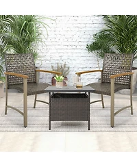 Gymax Outdoor Rattan Chair Set of 4 Patio Pe Wicker Dining Chairs w/ Acacia Wood Armrests Balcony Poolside