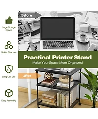 Gouun 3 Tier Printer Stand Rolling Fax Cart with Adjustable Shelf and Swivel Wheels