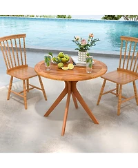 Gouun 35.5 Inch Patio Wood Dining Table with Slatted Tabletop and Curved Legs