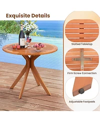 Gouun 35.5 Inch Patio Wood Dining Table with Slatted Tabletop and Curved Legs