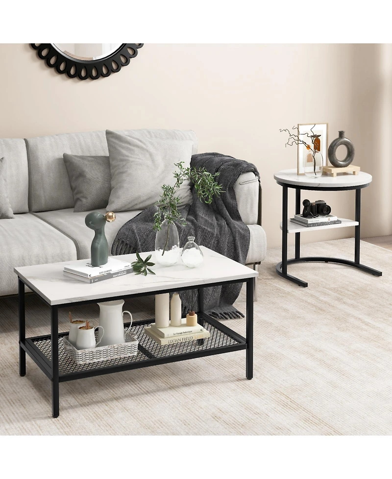 Gouun Set of 2 Nesting Table with Extra Storage Shelf for Living Room