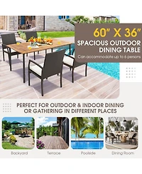 Gouun Patio Acacia Wood Dining Table with Umbrella Hole and Metal Legs