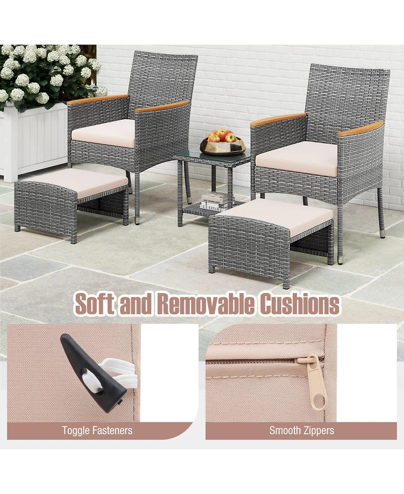 Gouun 5 Pieces Patio Conversation Set with Soft Cushions and Ottomans