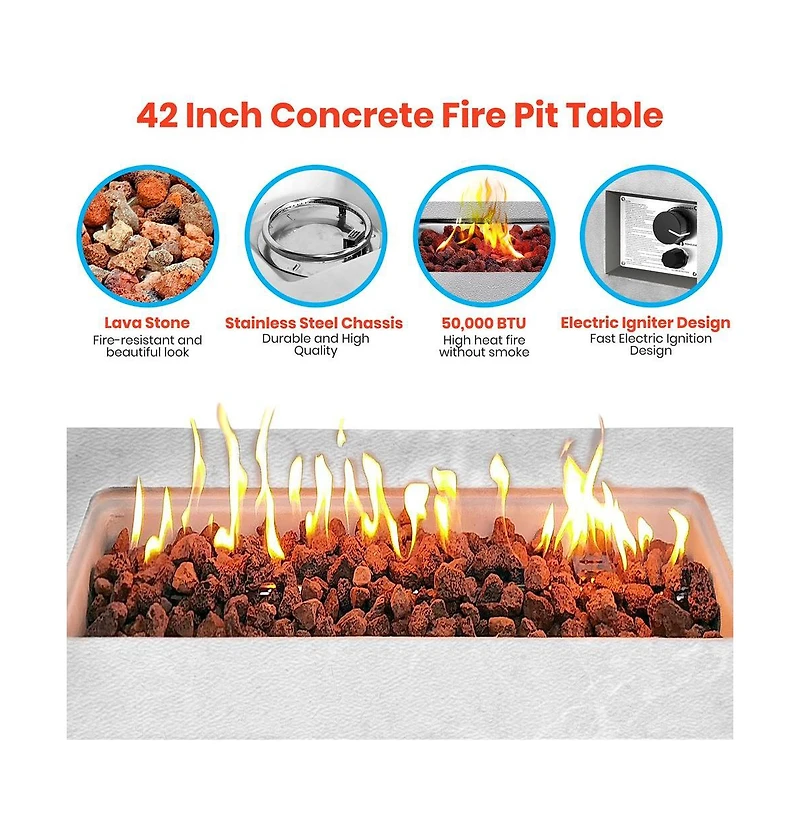 SereneLife 50,000 Btu Propane Gas Fire Pit Table with Lava Rocks and Cover