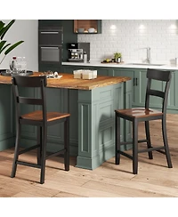 Farmhouse Dining Bar Stool Set of 2 with Solid Rubber Wood Frame