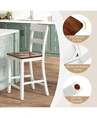 Farmhouse Dining Bar Stool Set of 2 with Solid Rubber Wood Frame