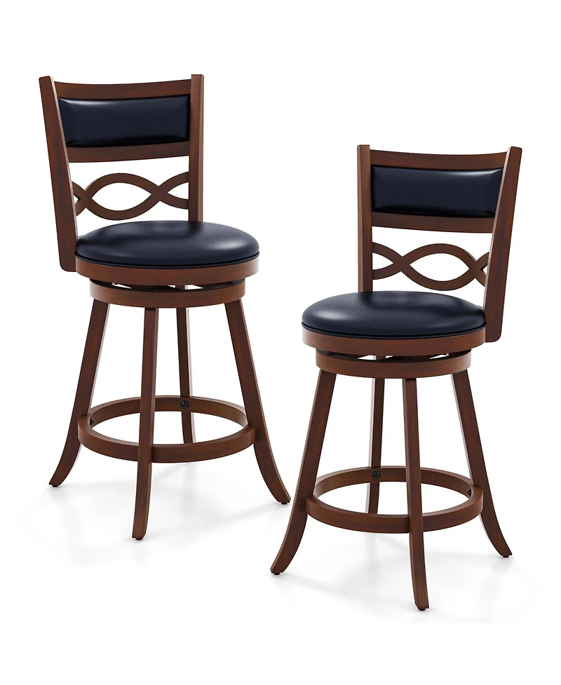 Bar Stools Set of 2 with Rubber Wood Frame and Faux Leather Upholstered Seat-24 Inch