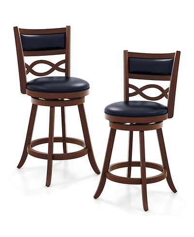Bar Stools Set of 2 with Rubber Wood Frame and Faux Leather Upholstered Seat-24 Inch